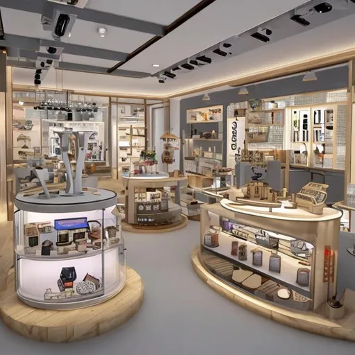 Prompt: concept make your own gift shop modern open with machines creative