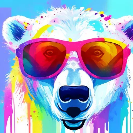 Prompt: Polarbear sunglasses Color Pop
clack background 
sketch 
Messy Paiting color pop






