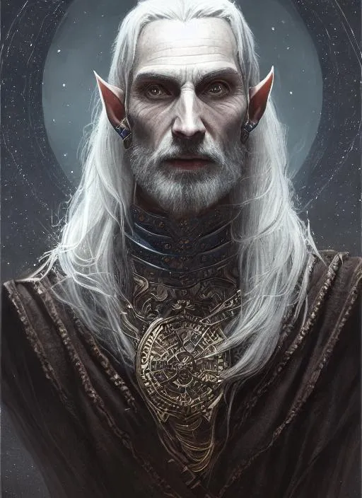 Prompt: Portrait of {Dunmer Male Wizard} with {Silver} hair, with cute face, {Stars}, perfect composition, hyperrealistic, super detailed, 8k, high quality, trending art, trending on artstation, sharp focus, studio photo, intricate details, highly detailed, by greg rutkowski