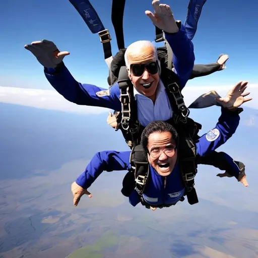 Prompt: Biden sky diving in mount fuji
