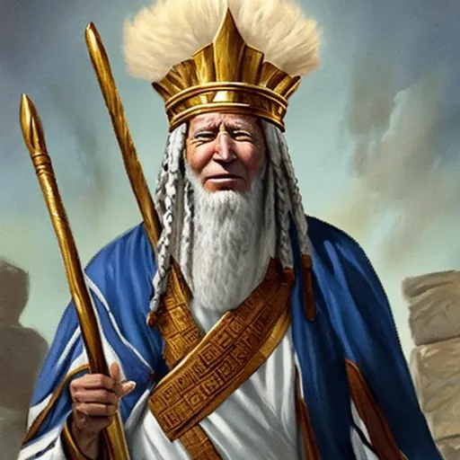 Prompt: President Biden as an ancient Israelite king 
