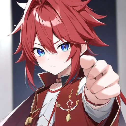 Prompt: Hiroki 1male (Red side-swept long in the front short in the back, sharp and sassy blue eyes), 8K, Insane detail, best quality, UHD, Highly detailed, insane detail, high quality. 5 years old, kid, boy, male, holding his Dad's hand 