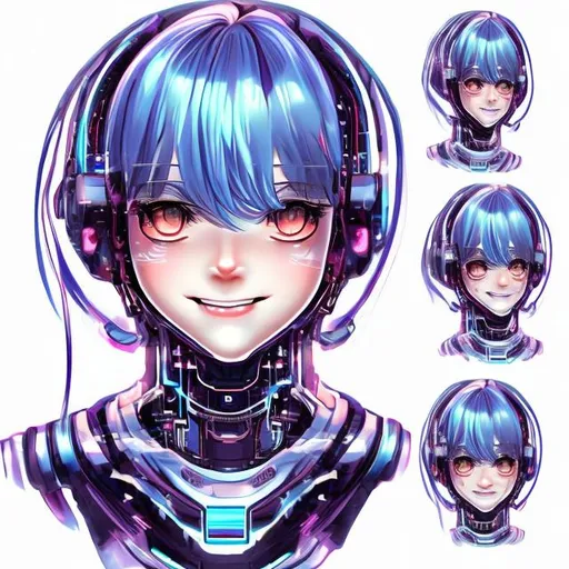 Prompt: generate cute smiling cyber manga style female head