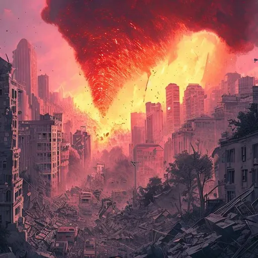 Prompt: city ​destroy by meteores