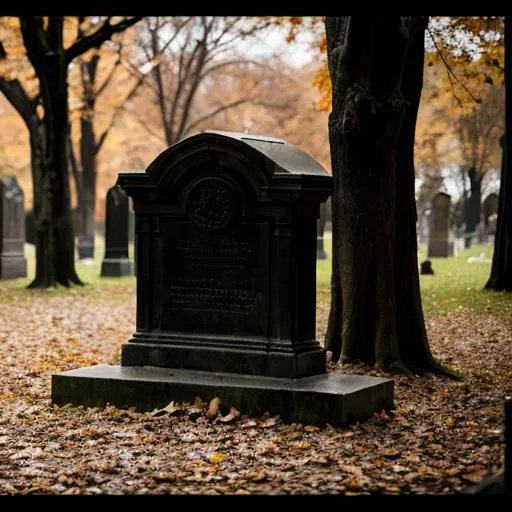 Prompt: draw a fall cemetery, dark toned, dead, leaves have fallen, detailed, gothic, realism