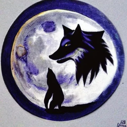 Prompt: Abstract moon and a wolf
