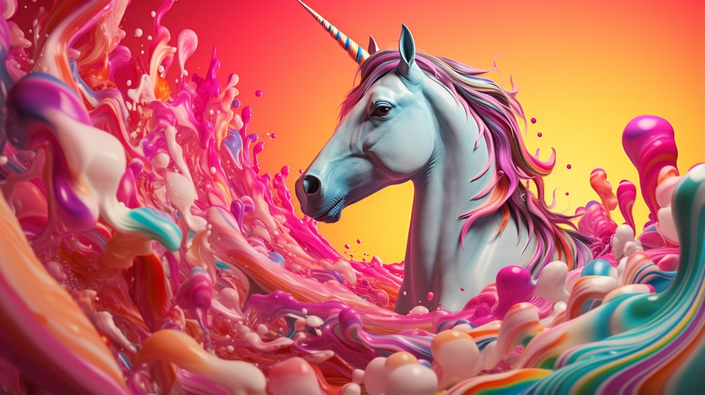 Prompt: unicorn emerge from lava lamp effect swirl