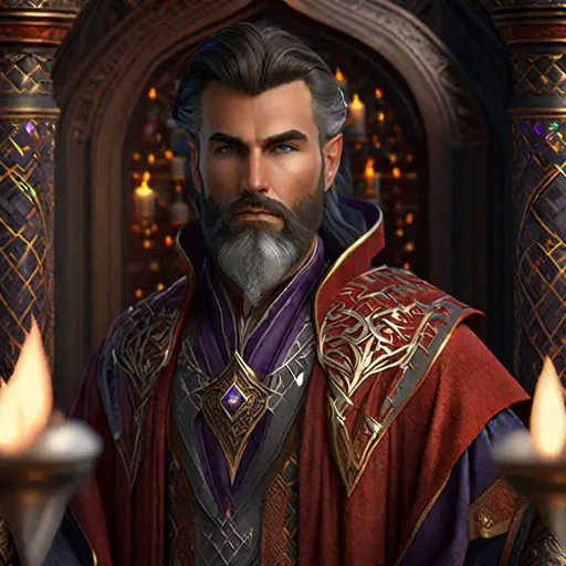 Prompt: D&D sorcerer,  flamboyant robes, highly detailed, professional, render, Sharp focus, HD, UHD, HDR, hyper realistic, beardless