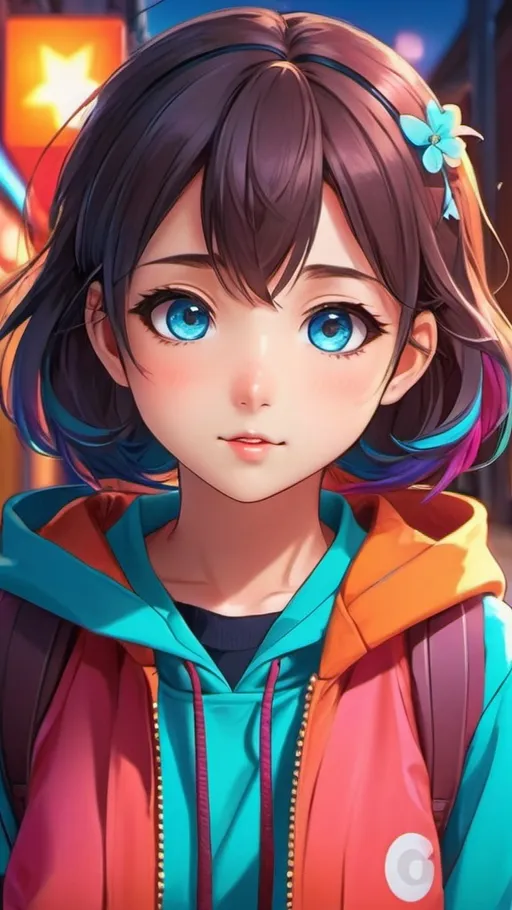 Prompt: Full-body anime illustration of a cute and vibrant girl, vibrant colors, detailed eyes and expression, high-quality, anime, cute tones, professional, atmospheric lighting