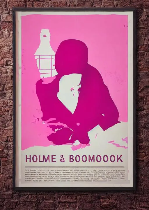 Prompt: Holmes book poster pink color pallette