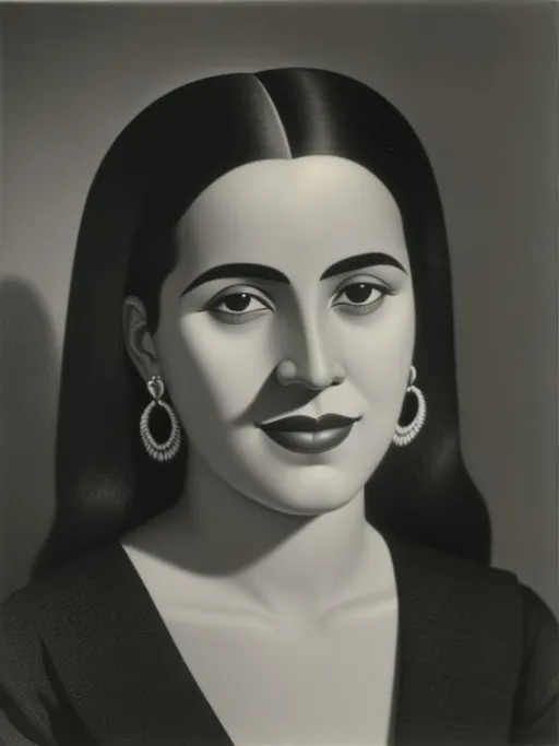 Prompt: tarsila do amaral, brazilian paintor, Composition in black and white and black, studio lighting, 8k,face detailed, smiling, highly detailed,ultra-fine detailed, looking at the camera, eyes detailed, 
