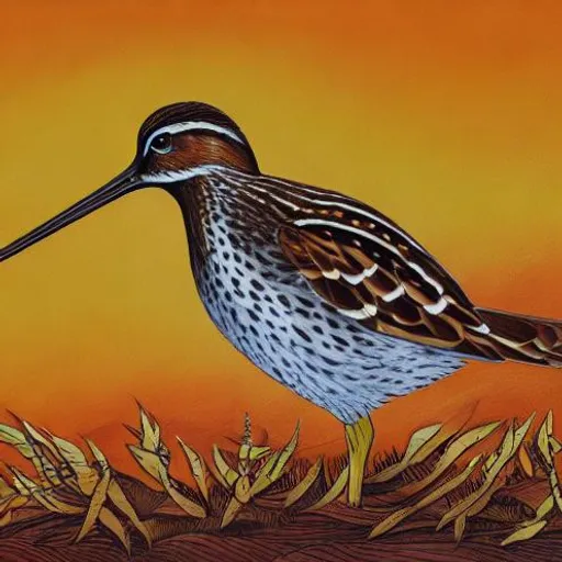 Prompt: snipe, on fire, burning, 2D, middle of image, extremely detailed