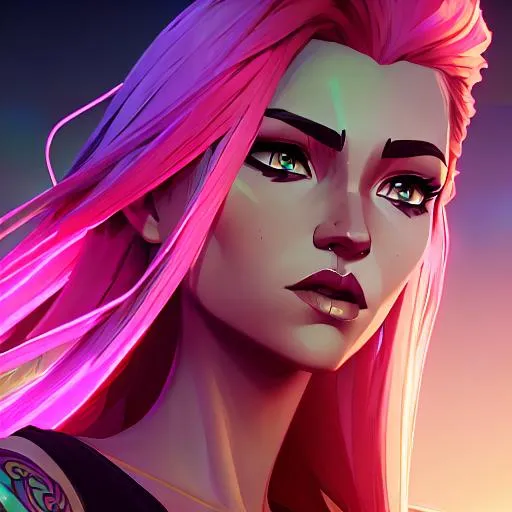 Prompt: goddess, full body, front,  glowing tattoos, peach colored hair, (metallic  hair), (flame hair) female, illustration, portrait, (athletic body), (pink skin), (long legs), (photo realistic), perfect body, perfect face, fairy, neon colors