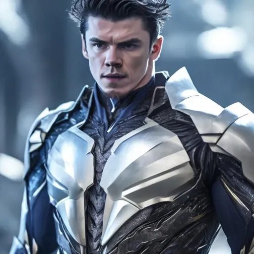 Prompt: Savitar the god of speed white suit   crystal on his chest
