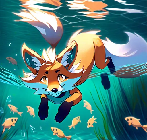 Anthropomorphic Gaybfox Swimming Underwater 3415