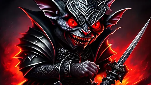 Prompt: {{{Small Male Goblin with Red eyes and pointed teeth}}}, {{Holding a black dagger}}, High Quality, Hyper Detailed, Intricate Detail, Dark Colors