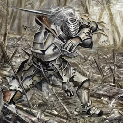 Prompt: Knight  on a war torn battlefield