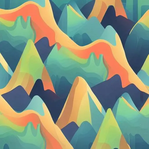 Prompt: flat gradient vibrant modern flowy mountains design, flat gradient overgrown landscape design simple
