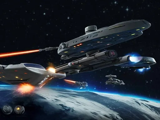 Prompt: star trek battle space fire war lasers 