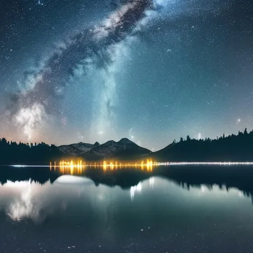 Prompt: create image of night sky and lake 