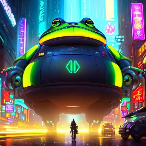 Prompt: Professional digital art of (((fat frog))) (((cyberpunk))) (((steampunk))) surreal, Disney, pixar, (rainbow), space, illustration, (((neon))), high detail, intricate, elegant, by Jeremy Mann, artgerm, Rutkowski, and other illustrators, intricate details, face, full body portrait, headshot, illustration, UHD, 4K