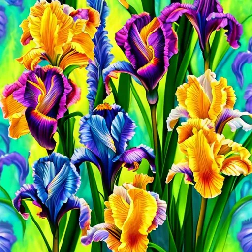 Prompt: Irises in the style of Lisa frank