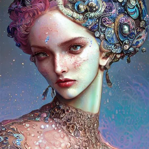 Prompt: Intricately detailed photograph of An elaborate beautiful bubble woman goddess glossy lipstick intricate glistening skin face bright eyes prismatic jelly pink clear dress long hair hyperdetailed painting by Ismail_Inceoglu Tom Bagshaw Dan Witz CGSociety ZBrush Central fantasy art 4K, shattered glass in background digital painting, digital illustration, extreme detail, digital art, ultra hd, vintage photography, beautiful, tumblr aesthetic, retro vintage style, hd photography, hyperrealism, extreme long shot, telephoto lens, motion blur, wide angle lens, deep depth of field, warm, anime Character Portrait, Symmetrical, Soft Lighting, Reflective Eyes, Pixar Render, Unreal Engine Cinematic Smooth, Intricate Detail, anime Character Design, Unreal Engine, Beautiful, Tumblr Aesthetic, Hd Photography, Hyperrealism, Beautiful Watercolor Painting, Realistic, Detailed, Painting By Olga Shvartsur, Svetlana Novikova, Fine Art