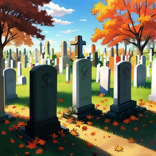 Prompt: draw a fall cemetery