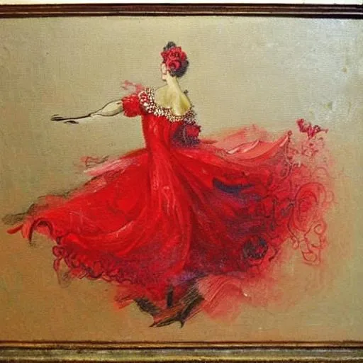 Prompt: oil painting, abstract, Carvaggio, 18th-century, Italian waltz, red, female