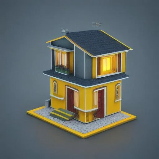 Prompt: Isometric modern Italianate architecture, small house, bright lightning, earth colors, 100 mm lens 3d blender render,modular consructivism, yellow background, physically based rendering, 
