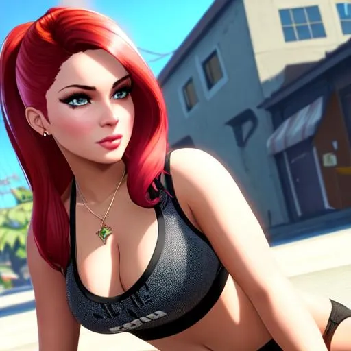 Prompt: stunning Cat Valentine in GTA 5, los santos, beautiful sunny day, highly detailed