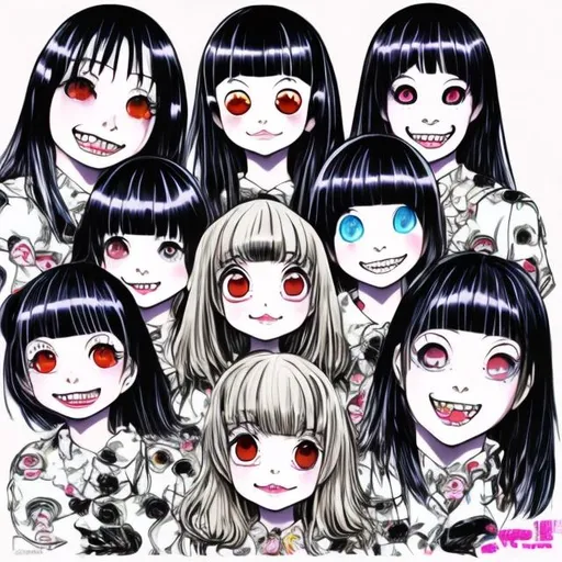 Prompt: Kawaii girls in the style of junji ito