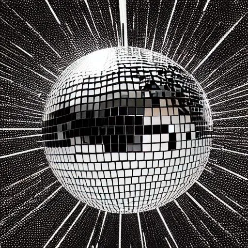 Prompt: Song artwork, disco ball with reflection, word  “groove“ visible in the middle of the disco ball 