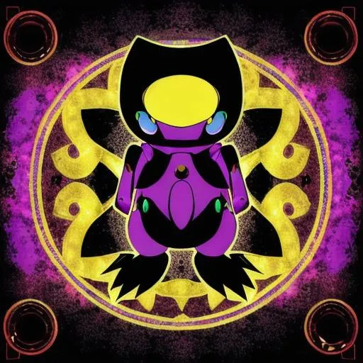 Prompt: Creepastamon has a haunting and ominous design, reflecting the unsettling nature of creepypastas. Its body is slender and ethereal, with an almost translucent appearance. Its color palette consists of dark shades, including deep purples and blacks, further enhancing its mysterious aura.

The Pokémon's eyes are piercing and hypnotic, capable of captivating and disturbing those who make eye contact. Its mouth forms a wicked grin, adding to the eerie presence it exudes. Creepastamon's movements are graceful and unnerving, as if it effortlessly glides across the ground.

The patterns and markings on Creepastamon's body are reminiscent of cryptic symbols and dark imagery associated with creepypastas. They seem to shift and change, adding to the unsettling nature of the Pokémon.

Encountering Creepastamon is a rare and unsettling experience. Trainers who are drawn to the mysteries and thrill of creepypastas are often intrigued by the challenge of capturing and understanding this elusive Pokémon. Its presence serves as a reminder of the dark and enigmatic aspects of the Pokémon world, encouraging trainers to explore the depths of their own fears and confront the unknown.