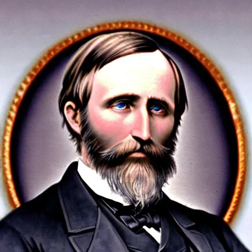 Prompt: a zoomed in picture on president Rutherford B. Hayes . He is a super hero of America. His eyes are glowing red and blue with lasers. Light and super powers of super heroes around him