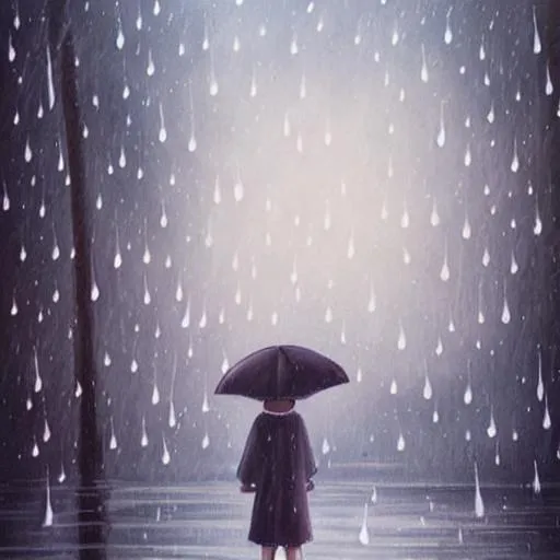 Prompt: painting of rain, studio Ghibli,  nostalgic lighting,  with dark colors, highly detailed, crisp quality, bokeh