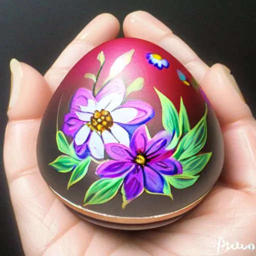 Prompt: Intensified flowers painted onto egg shells