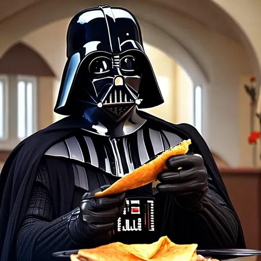Prompt: Darth Vader eating a dosa