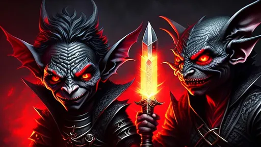 Prompt: {{{Small Male Goblin with Red eyes and pointed teeth}}}, {{Holding a black dagger}}, {Sinister, Evil}, High Quality, Hyper Detailed, Intricate Detail, Dark Colors