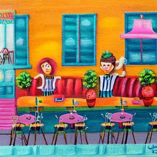Prompt: Colorful cafe scene
