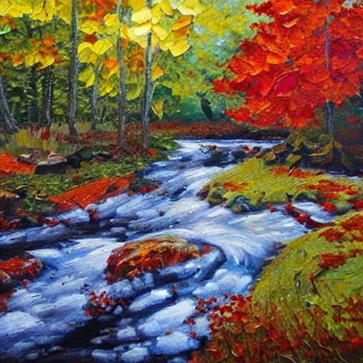 oil painting park river fall leaves | OpenArt