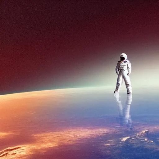 Prompt: Elon musk on mars in a white space suit floating in mid air when the background is a infinite galaxy with a fantasy aesthetic