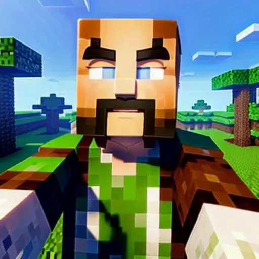 Prompt: Minecraft Steve, bald.  Brown goatee.  Happy!