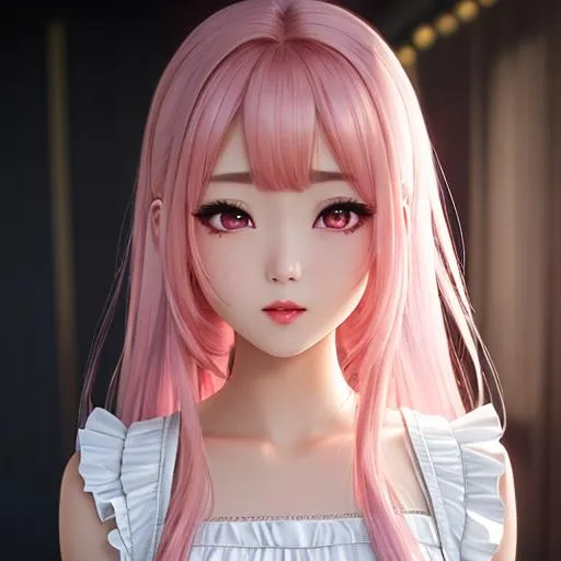 Prompt: oil painting, , UHD, 8K, Very Detailed, detailed face, full body character visible, jung goddess character with ethereal fantastical light skin & pink hair, she has visible eyes, sleeveless short white dress, white thighhighs with corean lips and japanese and with a bad intention face playful and really 
 eyes full body and vampire
crying 
