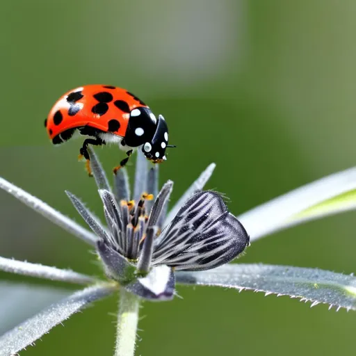 Prompt: Photo of a ladybug standing on a night queen flower, macro lens