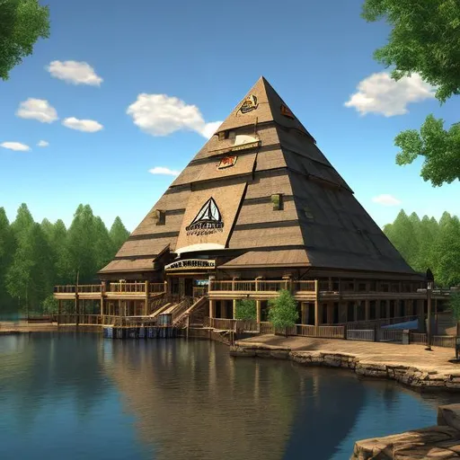 Prompt: realistic Bass Pro Shop Pyramid outdoor view