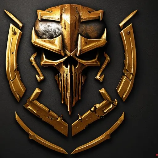 Prompt: a logo written "SDAM" like a rust metal shield with parts of gold using guns and demons and the lords of death skulls blood ultrarealistic 3d unreal engine ultra texture uhd HDR