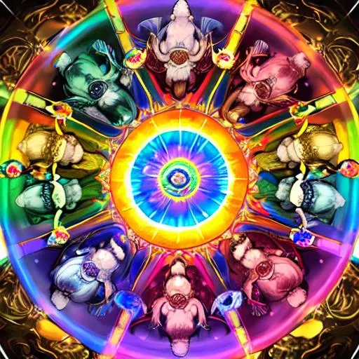Prompt: Throne of God, encircled by a rainbow, surrounded by 4 angels singing holy holy holy, surrounded by 24 elders sitting on thrones throwing their crowns to God. Ultra realistic. High resolution. Detailed faces. Sharp image. Clear details.