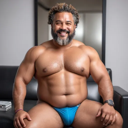 Prompt: very in-depth detail full body selfie of a very handsome, middle-aged Afro-Latino hairy chubby man with short sandy brown curly ethnic hair, lighter eyes, thick pink lips, "hyperreal detailed face", calm smile, attractive pink lips, moobs, fat buttocks, wearing "nothing", big junk, slightly pudgy, whole body in shot, detailed facial features, detailed locs, hyperreal, perfect composition, hyperrealistic, super detailed, 8k, high quality, sharp focus, studio photo, photography, natural light, intricate details, highly detailed, hyperrealistic, soaked, real texture, full body portrait of "insolent" hypermasculine man ,with thick "hairy muscular thighs", wearing "nothing", manspreading, huge package, arena, perfect composition, hyperrealistic, super detailed, 8k, high quality, social media travel post, sharp focus, studio photo, intricate details, highly detailed,