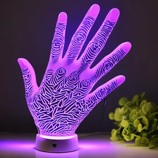 Prompt:  uv light lamp shaped like hand with  fingers

